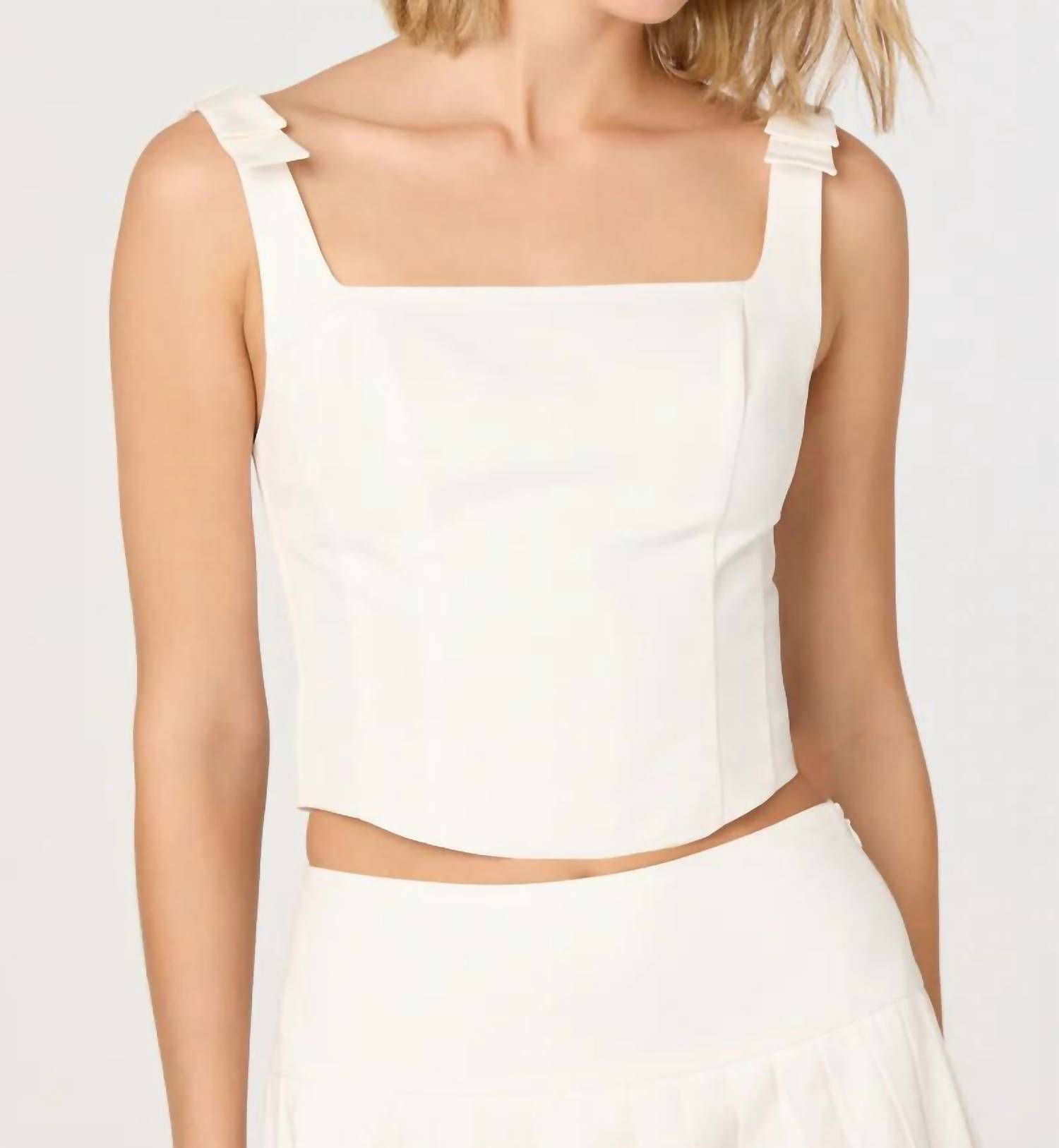 New Astr Alexcia Bow-Strap Cropped Corset Top In White